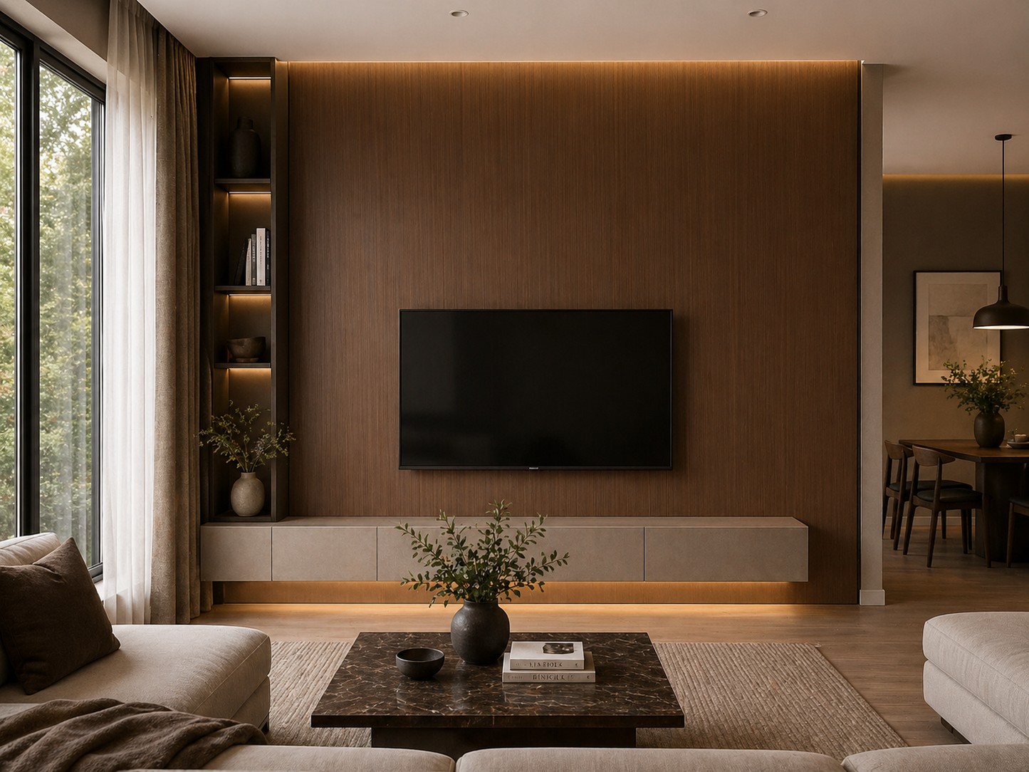 Walnut Line Seamless – Prémiový WPC nástenný panel z bambusových vlákien